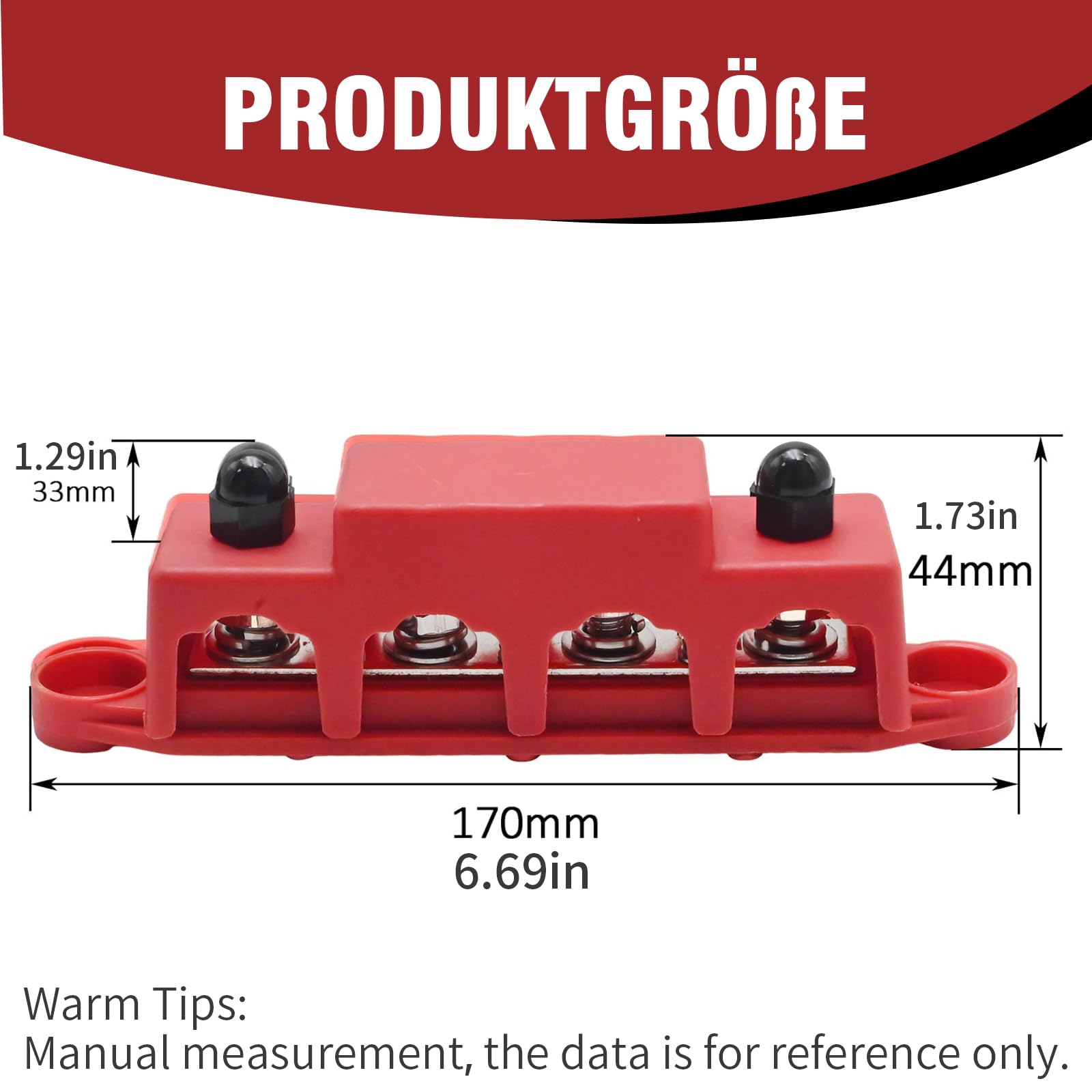 Hoypeyfiy 2 blocchi di distribuzione del bus, 12 V-48 V DC, binari di distribuzione 250 A, BusBar Box con 4 bulloni M8, adatti per auto camper (rosso, nero)