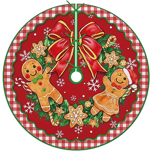 Fzbali Gingerbread Small Christmas Tree Skirt 24 Inches Lace-up Wreath Bow