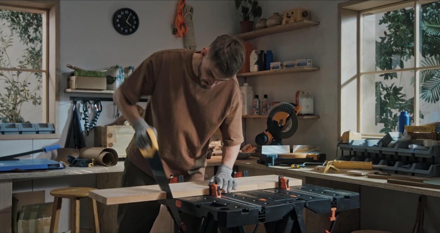 Anyyion Work Bench,2-in-1 Folding Work Table and Sawhorse, 31" W x 25" D x 28”-31" H,Easy Setup Portable Workbench, 4pcs Clamps, 2pcs Bench Dogs