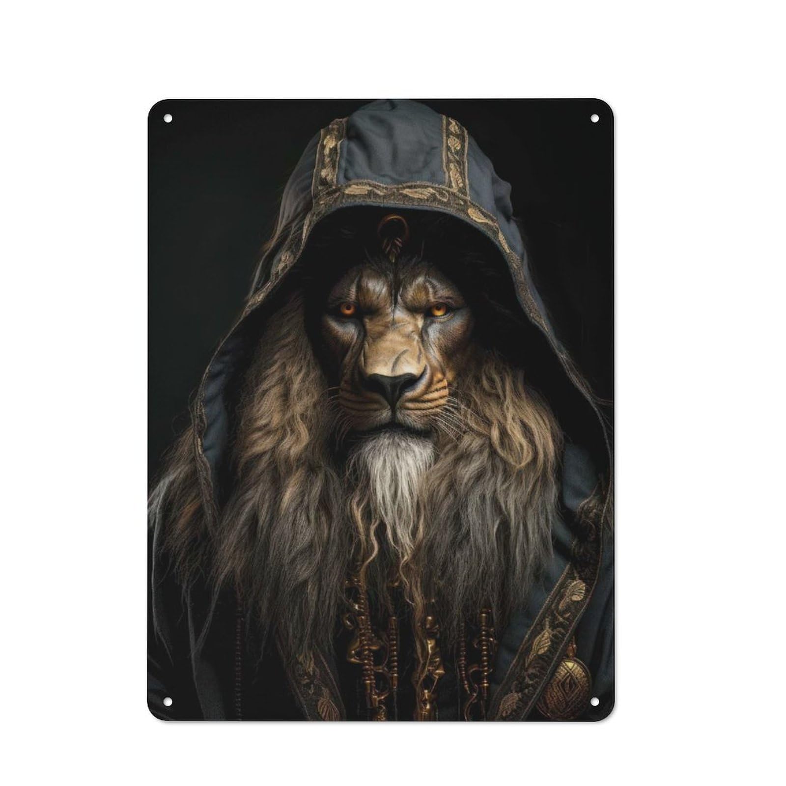 Junmoney Lion Wearing A Hood Vintage Tin Sign 40X30cm With For Studio Or Craft Room, For Garage, Workshop And Man Cave Decoration
