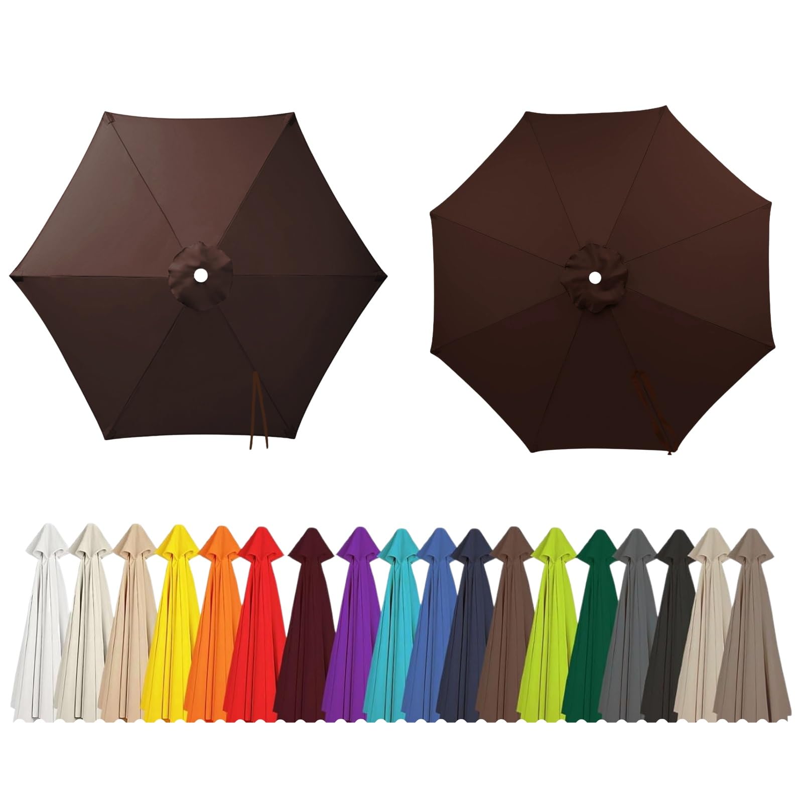 2m 2.5m 2.7m 3.0m 4.0m Replacement Parasol Canopy 6/8 Arms, UV30+ Waterproof Garden Umbrella Parasol Cover, Large Canopy Sun Beach Umbrellas for Garden Patio Pool(Coffee,6-RIBS-6.6FT/2.0m)