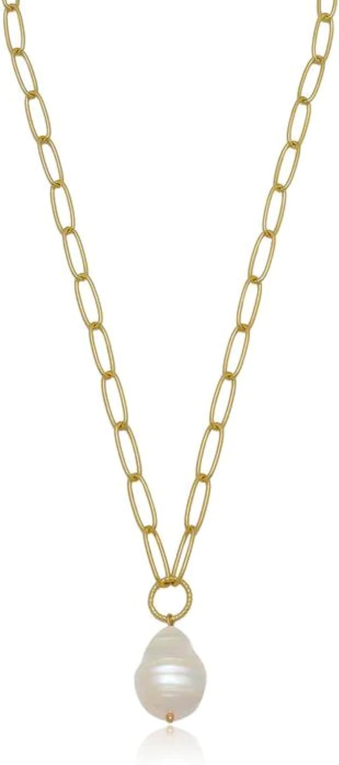 Single Pearl Open Links 18k Gold Plated Chain Necklace