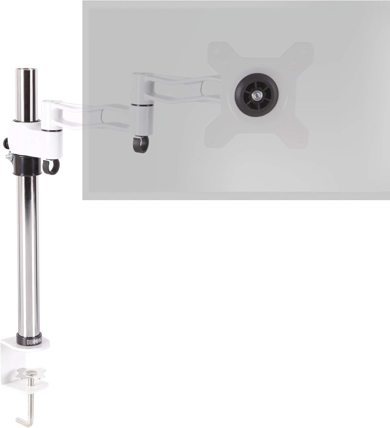 Duronic Single Monitor Arm Stand DM351X3 WE | PC Desk Mount | White | Aluminium | Height Adjustable | for One 13-27 inch LED LCD Screen | VESA 75/100 | 17.6lbs | Tilt +15°/15° Swivel 180° Rotate 360°