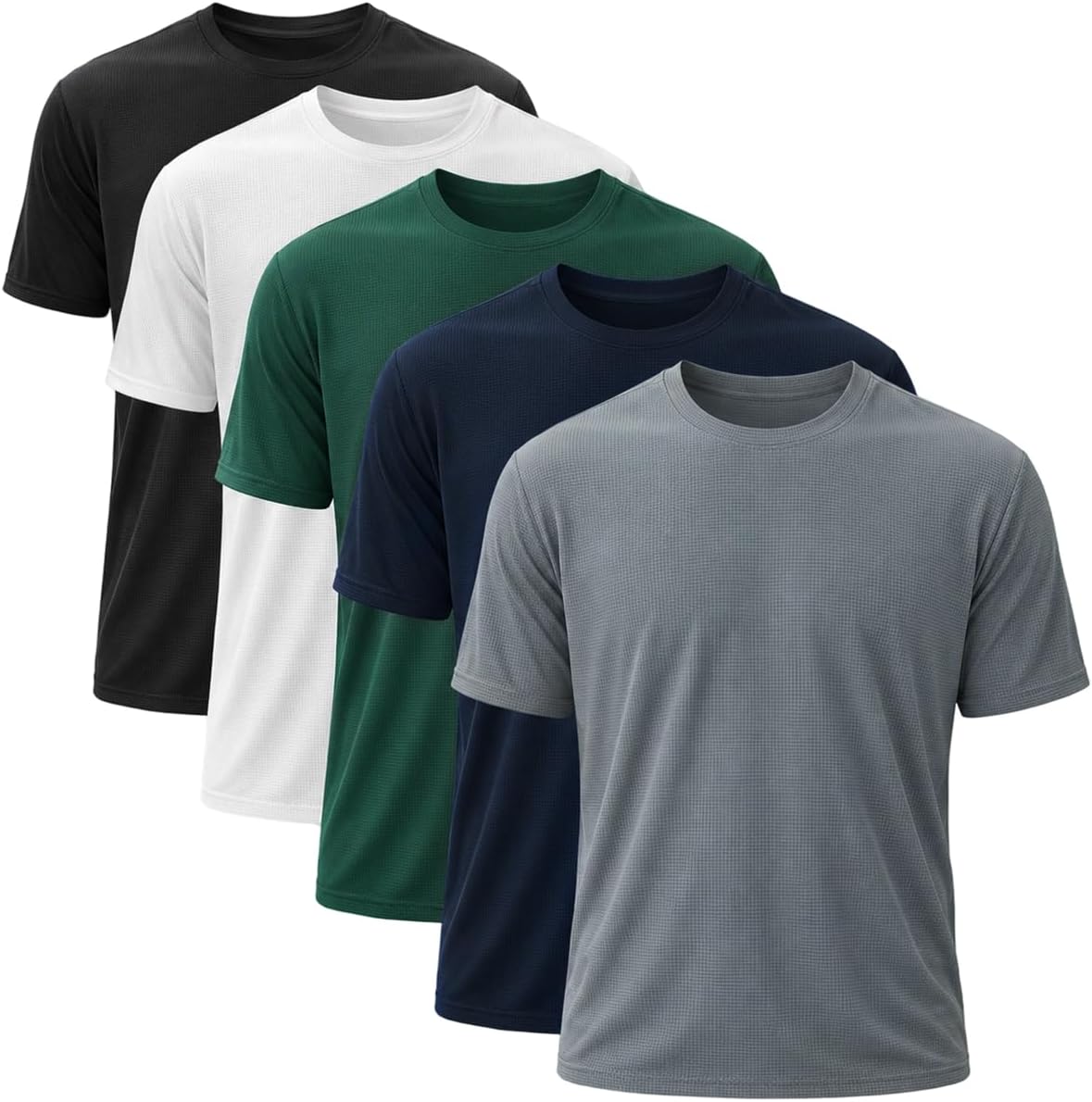 OKP 5 Pack Dry Fit Shirts for Men for Athletic Workout Running Training | Lightweight, Grid-Textured, Breathable