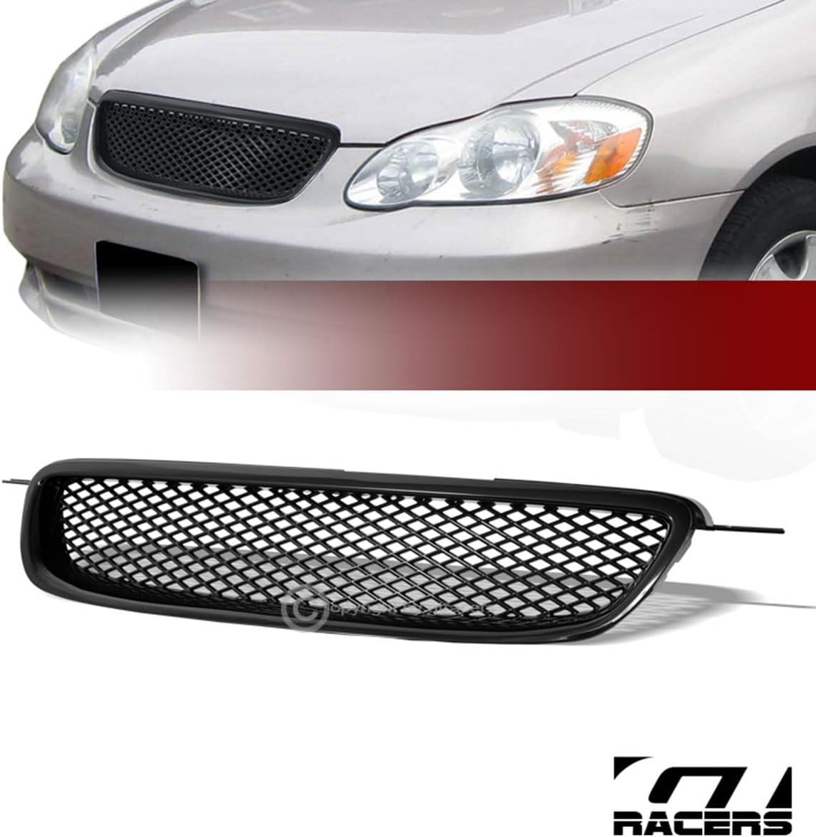 R&L Racing Front Grill JDM TR-D Mesh Hood Bumper Grille ABS Compatible with 2003-2004 Toyota Corolla (Black)