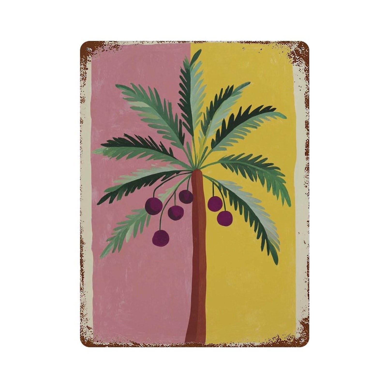 xiaoxiaoshen Palm Tree Tropical Boho in Pink And Yellow Modern Abstract Botanical Summer Livi Wall Decor Art Metal Tin Poster Modern Home Decor Art Home Bar Shop Decorations Vintage Sign 40x30cm