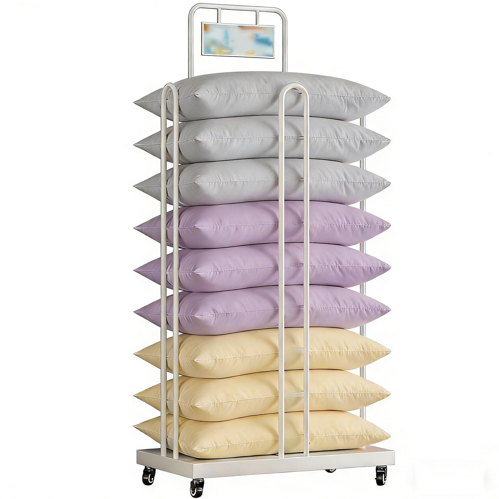 Étagère de rangement pour coussins sur pied support couverture et couette gain de place