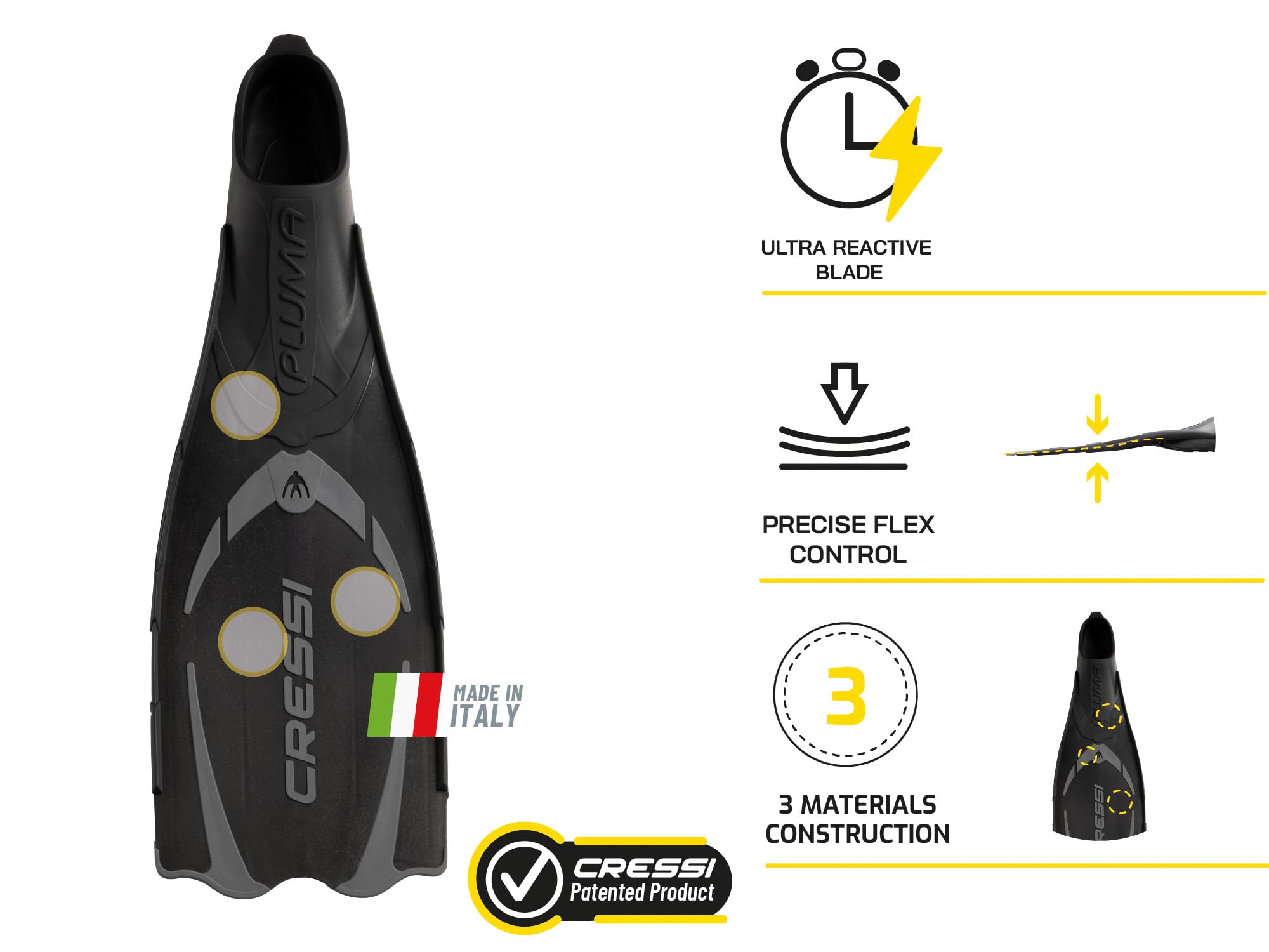 Cressi Pluma Fins, Pinne di Alta Qualita per Immersioni, Apnea, Snorkeling Unisex Adulto