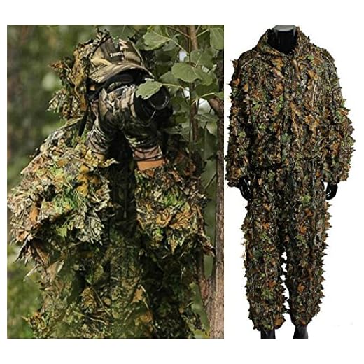 Isafish Ghillie Suits Hunting Camouflage Maple Leaf Hooded 3D Bionic Training Uniform Military Sniper Cloak Camouflage Clothing Hunting Shooting Airsoft Wildlife Photography or Halloween