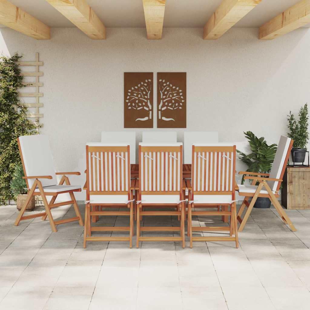 Krzesło ogrodowe, 8 sztuk, brązowo-białe, lite drewno tekowe, 57 x 71,5 x 104 cm, krzesło z wysokim oparciem, krzesło na balkon, do relaksu