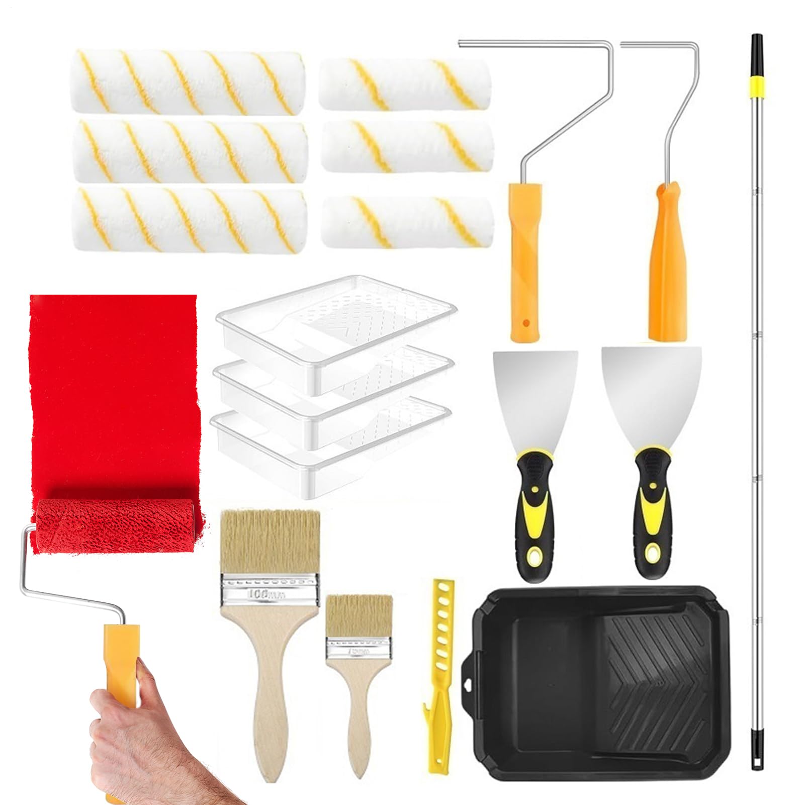 Pennello Rullo Verniciatura Rullo Pittura Multifunzionale con Asta | Accessorio Per Progetti Casa Ristrutturazioni Decorazioni Armadi Porte Ritocchi Soffitti Pareti