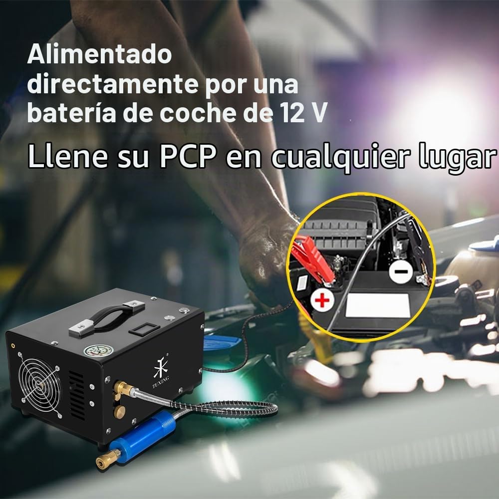 TUXING 300Bar 30Mpa, compresor portátil de 12 V para PC, sin aceite, alimentación de 12 V CC o 220 V CA para el hogar con adaptador, rifle de aire inflador para PC(TXET061-1)