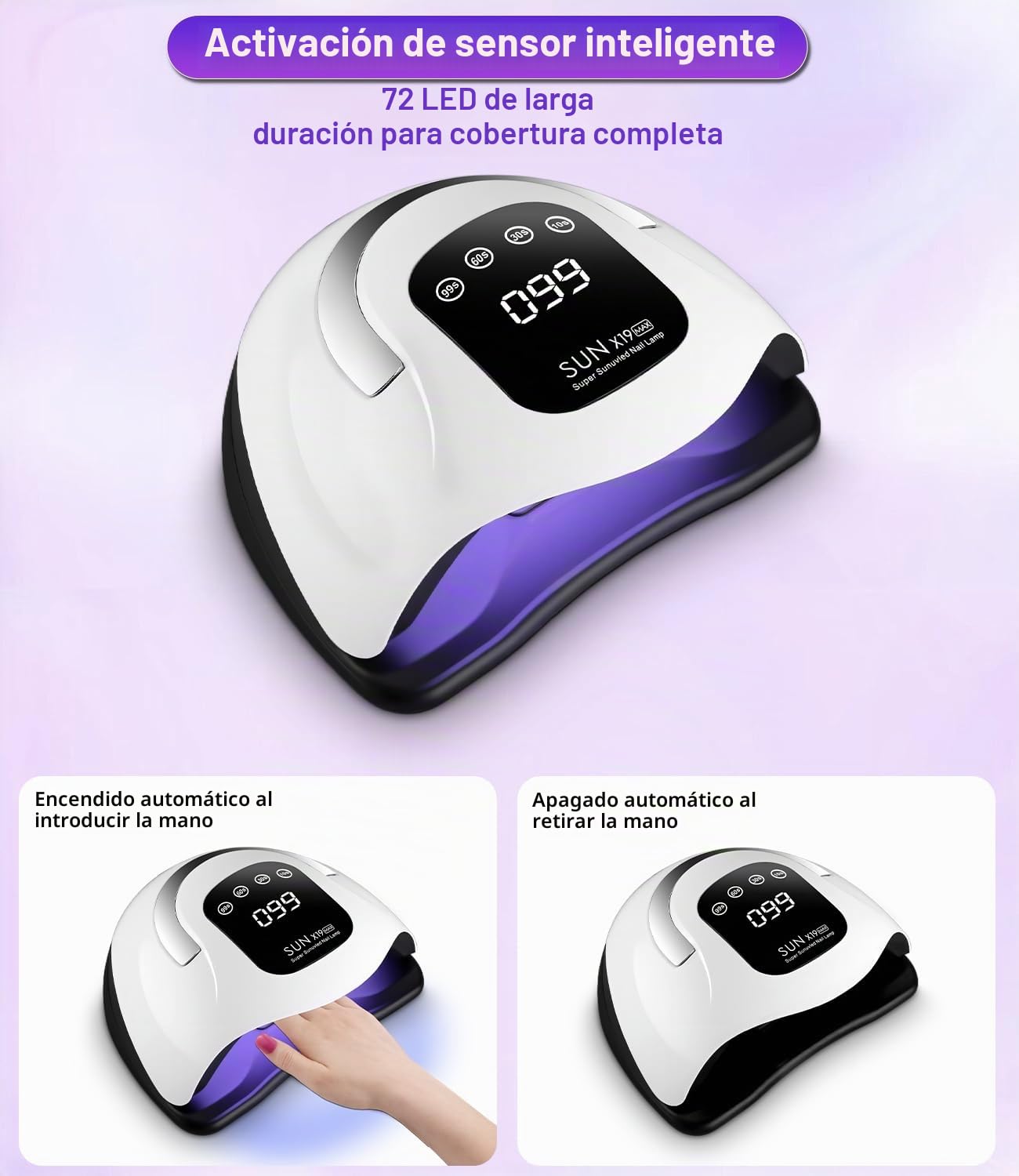 Lampara uñas gel 320W,Lampara UV LED uñas con 72 Perlas, Sensor Automático, 4 Temporizadores, Pantalla Digital, lampara de uñas profesional para lampara de uñas semipermanentes en Casa/Salón