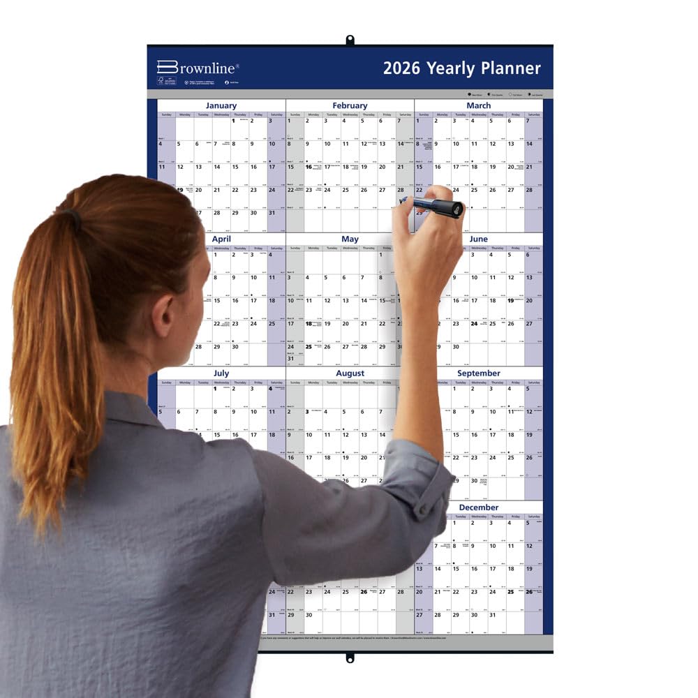 Brownline® Calendario anual y planificador de pared reversible 2026, 12 meses, enero a diciembre, horizontal/vertical, 24 x 36 pulgadas (C172214-26)