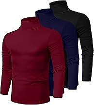 Ficerd 3 Pack Men's Turtleneck Shirts, Long Sleeve Cotton Pullover Sweaters Mock Neck Knitted T-Shirt Basic Slim Fit Tops