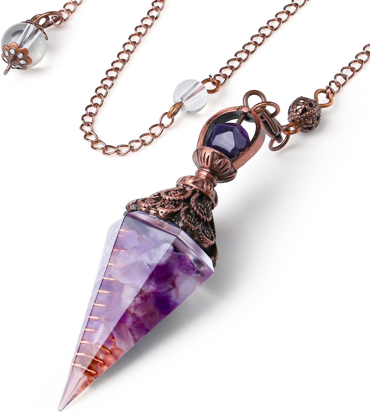 DUQGUHO Crystal Pendulums Amethyst Healing Crystal Quartz Pendulum Spiritual Hexagonal Pointed Cone Resin Pendants Witchcraft Energy Balancing Accessories Divination Dowsing Tools 1PC