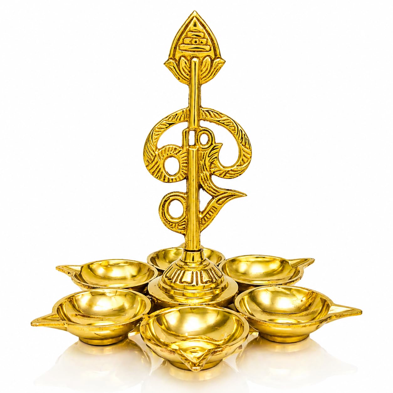 Om Arumuga Vilakku with vel – Traditional Brass Six Face Oil Lamp for Pooja | Arumugam Vel Vilakku | Murugan Vilakku for Temple - 7 Inch Height | Sashti Pooja, Karthigai Deepam ( Gold | 1 Piece)-image-18