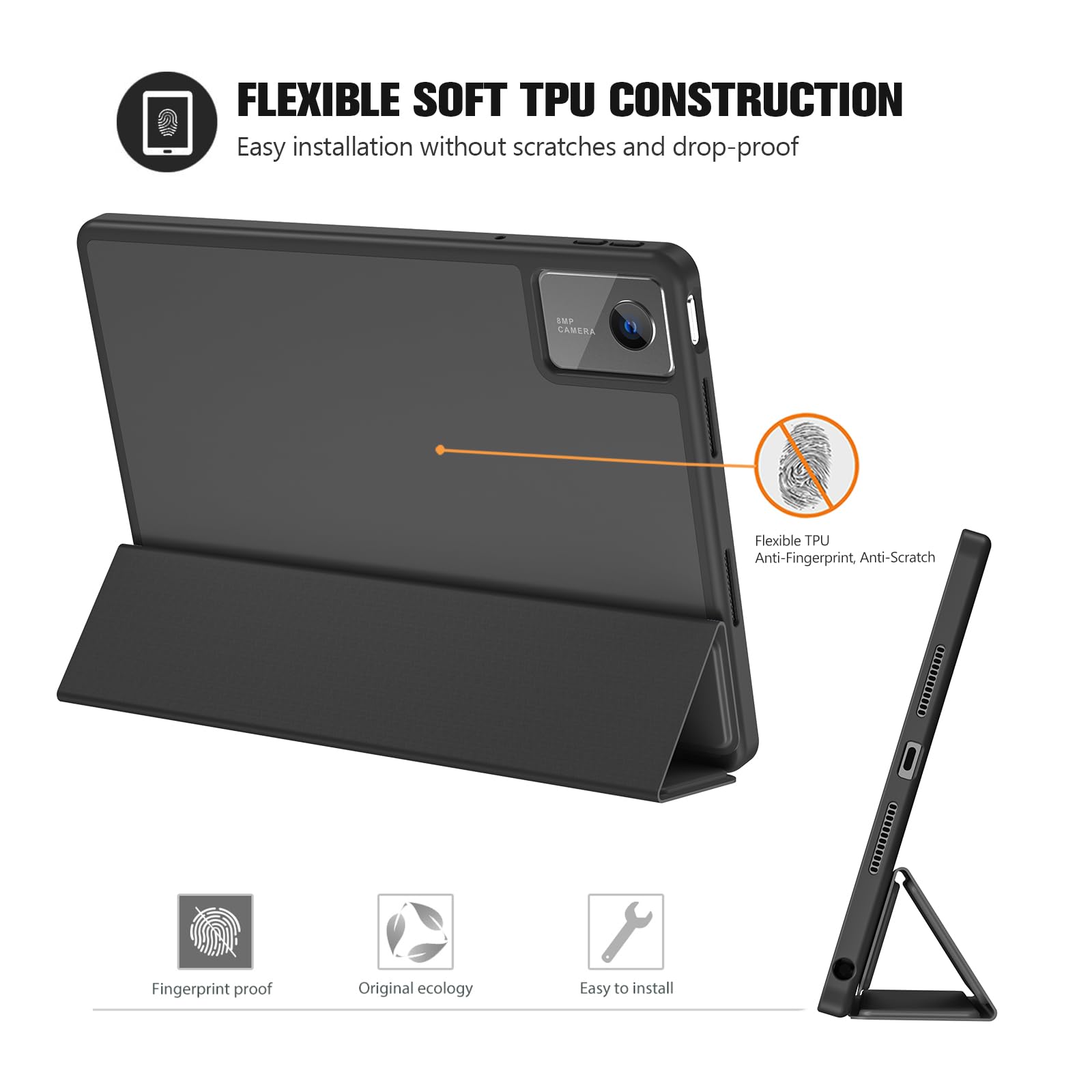ProCase Funda para Lenovo Idea Tab 11" 2025 TB-336ZU/TB-336FU, Funda Folio con Soporte para Lápiz, Funda Protectora de TPU Suave -Negro - 5
