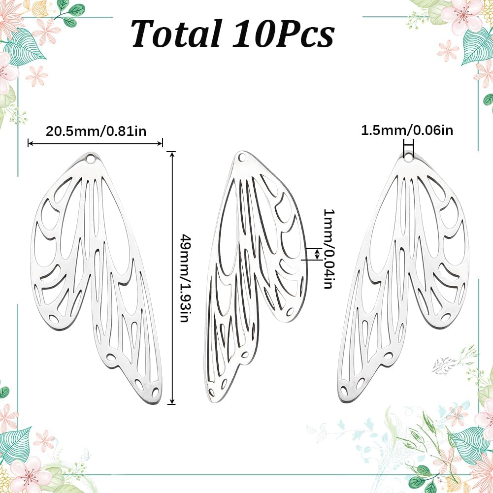 SUNNYCLUE 1 Box 10Pcs Butterfly Wings Charms Bulk Dragonfly Wing Charm Stainless Steel Vintage Hollow Wedding Flying Insect Charms for Jewelry Making Charms Party Decor Earrings Bracelet DIY Crafts - Image 2