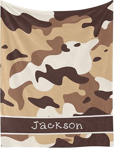 Manta personalizada de camuflaje marrón militar con nombre, suave y acogedora manta de forro polar para sofá, cama, viajes, camping, senderismo,