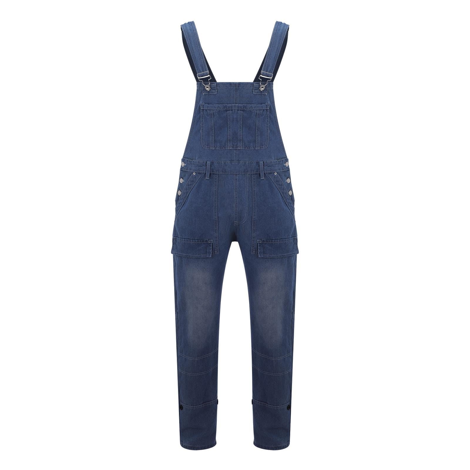 Jeans Salopette da uomo Baggy regolabili, casual, vestibilità larga, pantaloni da lavoro, in denim, casual, streetwear, jeans, vestibilità rilassata, retrò, cargo