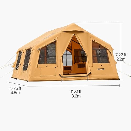 Miniatura 9 de VEVOR Inflatable Tents for Camping, Easy Setup Blow up Tent with Hand Pump, 4 Season Glamping Tent with Stove Jack, Doors & Mesh Windows, Storage