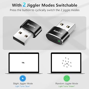 Auedrot Mouse Jiggler Undetectable USB Mover with 2 Jiggle Modes, Driver-Free, Plug & Play, Keep Computer/Laptop Awake, Black, 2 PCS