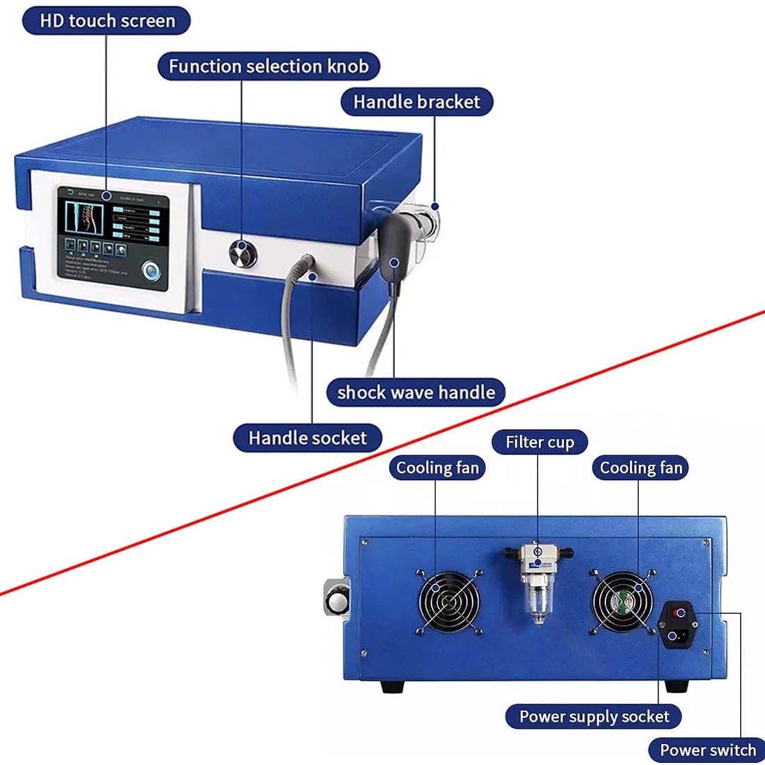 Elettromagnetico Macchina per Terapia Ad Onde D'urto Muti-Funzionale Shockwave Therapy Machine Massaggiatore per Alleviare Il Dolore Muscolare 5 Teste di Massaggio per Disfunzione Erettile