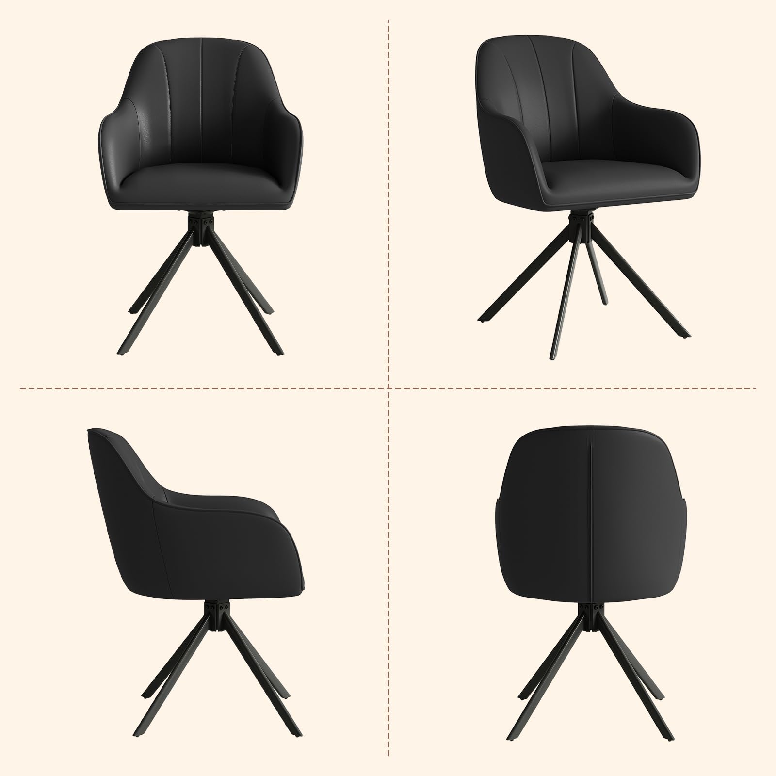 Hawthyhome Esszimmerstühle drehbar 2er Set mit Armlehne | Polsterstuhl mit 5 cm Kissen & Metallbeinen | Moderner Küchenstuhl für Esszimmer, Wohnzimmer, Büro • PU Leder/Schwarz