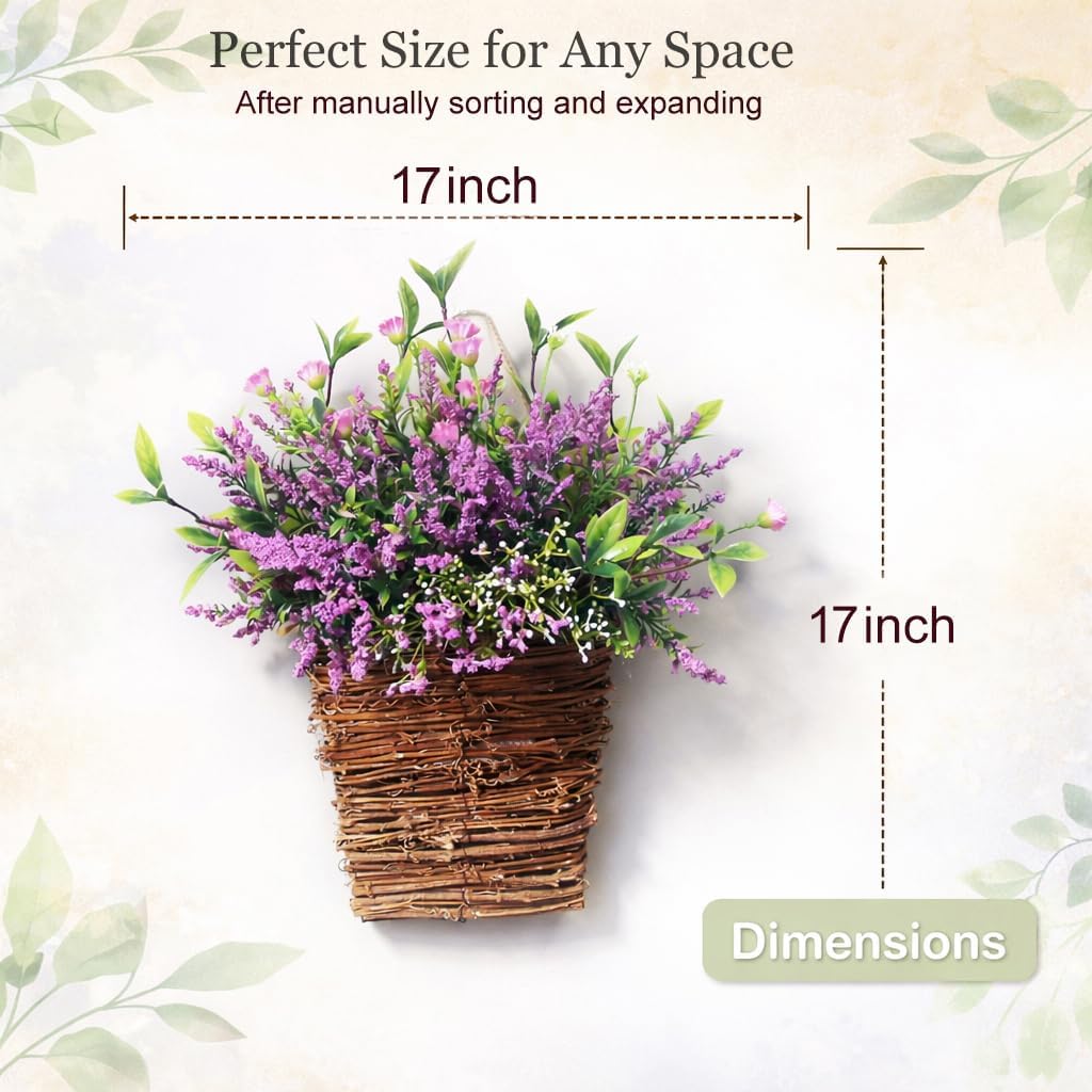 Wildflower Door Hanging Basket, Spring Front Door Wreath for Porch Farmhouse Decor, Artificial Seasonal Flowers Hanging Ornament (Wildflower)
