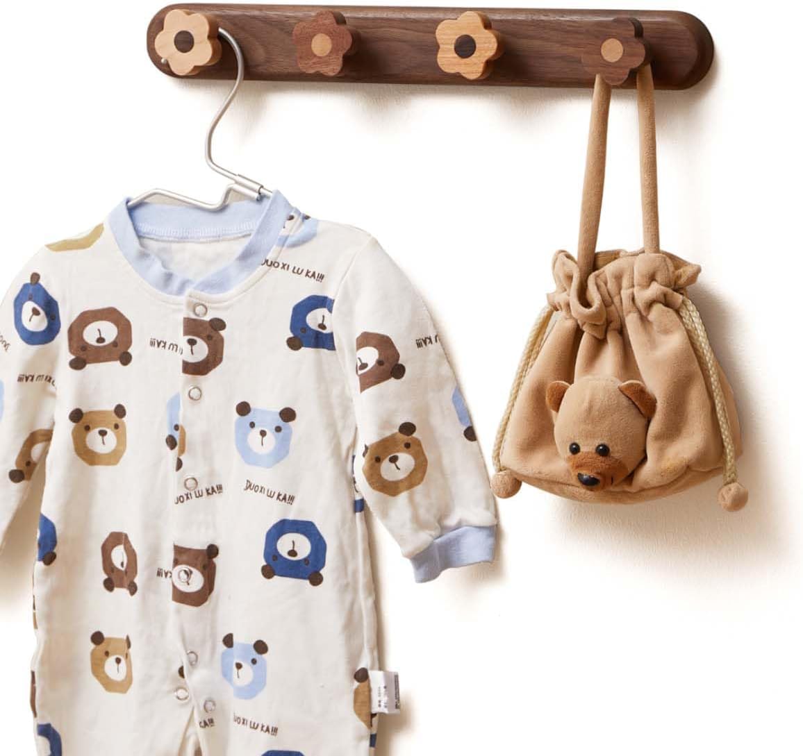 Kids Coat Rack Wall Mount - Wood Cute Flower Coat Hooks for Hanging Clothes,Purse,Robe,Towels,Backpack,Modern Decorative Walnut Wall hooks Heavy Duty Hanger for Girls Nursery,Bathroom,Entryway&Bedroom