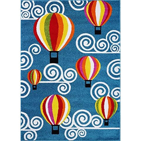 Ladole Rugs Hot Air Balloon Sky Design Durable Kids Area Rug Living Room Bedroom Entrance Hallway Carpet in Blue 8x11 (7'10" x 10'5" 240cm x 320cm) 5x7 8x10 9x12 2x10 4x6 feet Cover