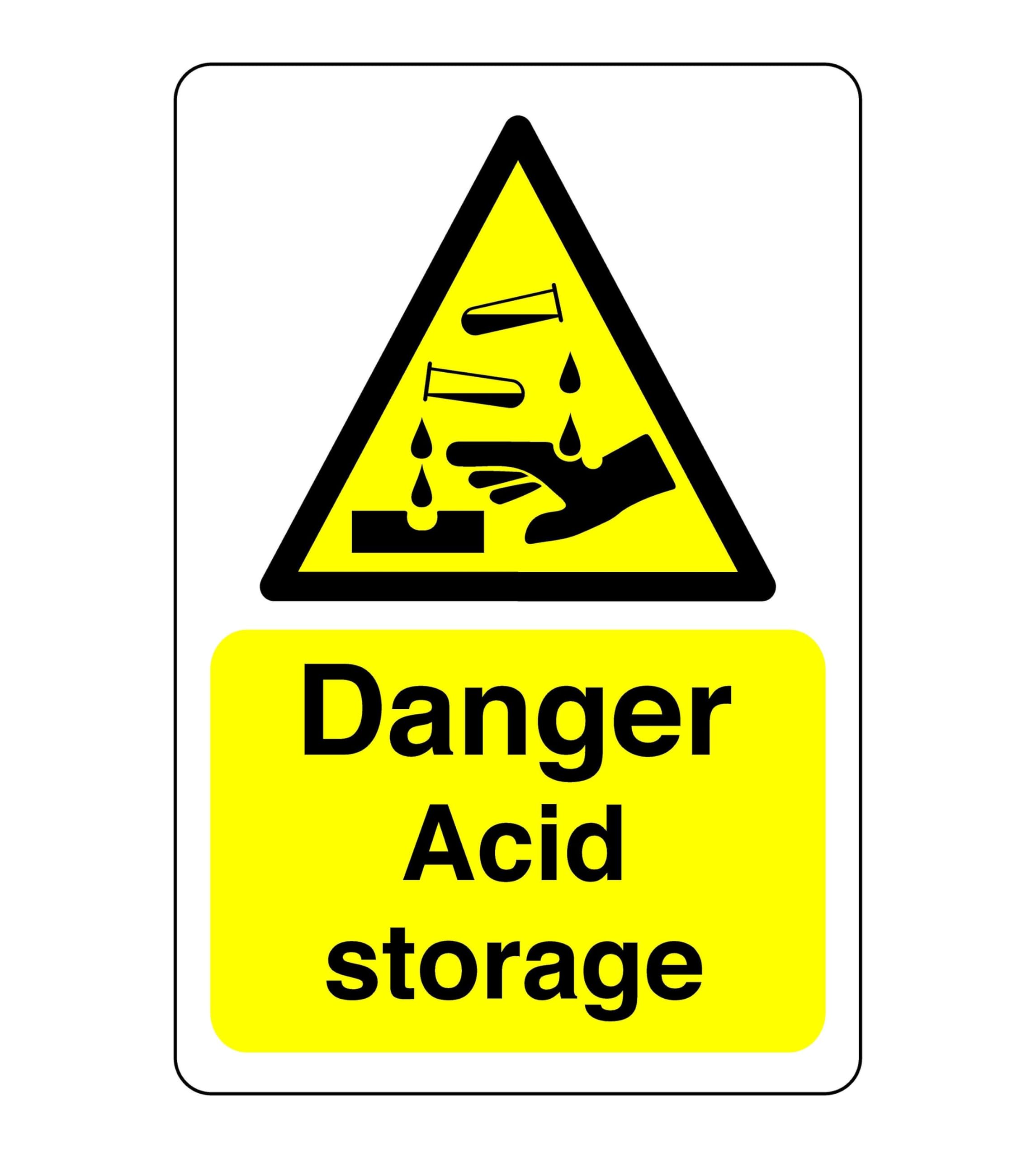 Danger Acid storage sign - Acid, Corrosive, Hazardous, Chemicals, Harmful, Irritant - 1.2mm Rigid plastic for indoor/outdoor usage (400mm x 300mm) Viewing Distance within 14m.