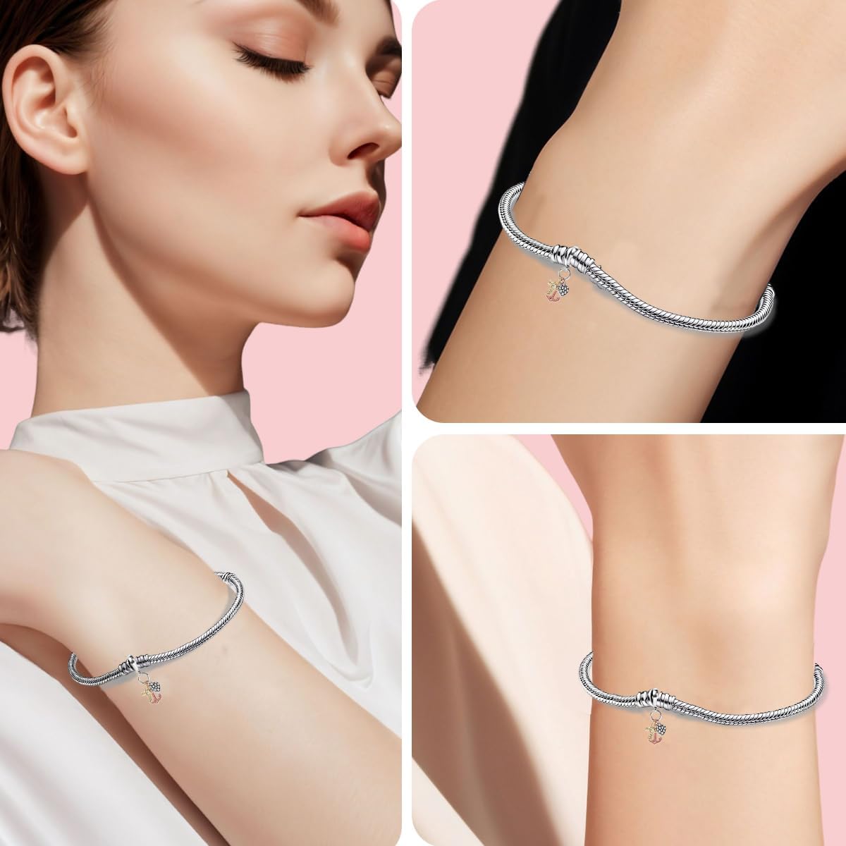 S925 sterling silver Astronaut Flower Little Animal Family Tree Heart Charm DIY beads are suitable for Pandora's charming beads - Image 4