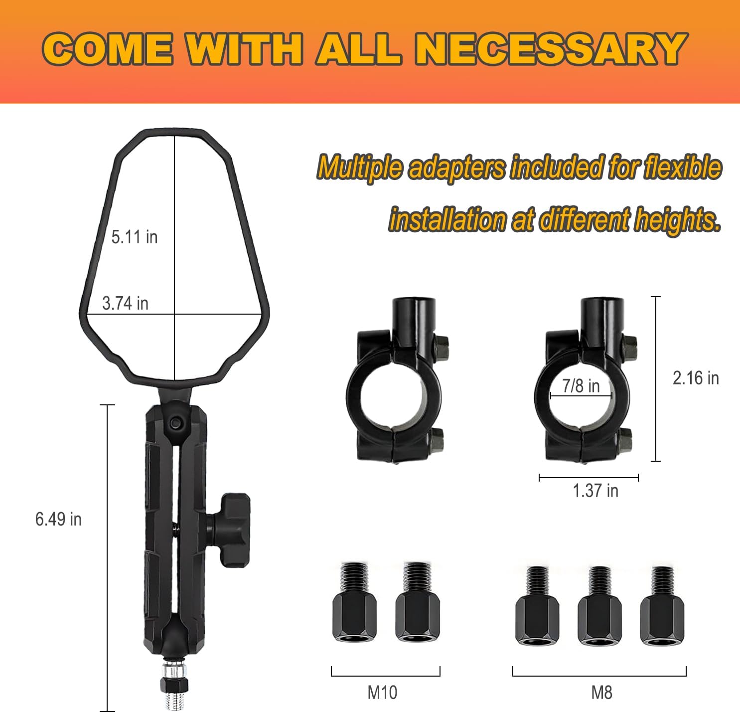 Adventure Motorcycle Mirrors, Foldable Double Take Style Mirrors with 360° Adjustable Ball Joint, Convex Rear View Mirror with M8 M10 Screws & 7/8" Handlebar Mount