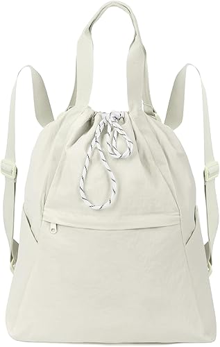 Miniatura 2 de Valleycomfy Mochila deportiva con cordón y bolsa de baloncesto para zapatos y dos soportes para botellas de agua, Beige, Grande, Moderno