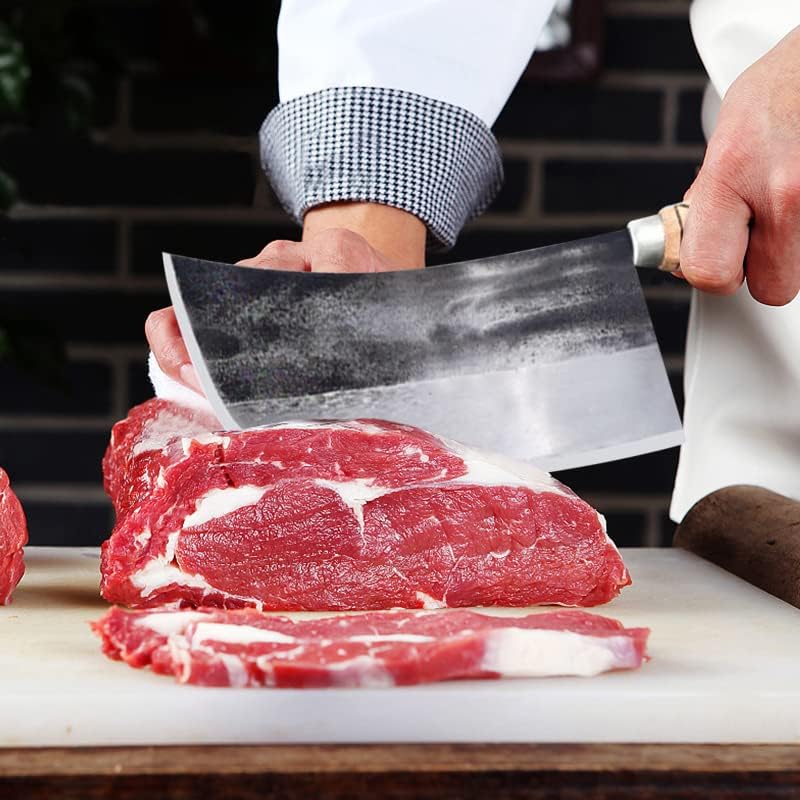 Meat Cleaver, Kitchen Forged Handmade Chinese Chef Knife Cleaver Meat Slicing Chopping Vegetable Cutting Butcher Knife High Carbon Steel (Color : 8 Inch Meat Cleaver)