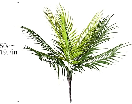 Miniatura 6 de Panonw 2 hojas de palma artificiales, hojas de palma tropicales, palmeras falsas de palma, plantas verdes artificiales para decoración de hojas de