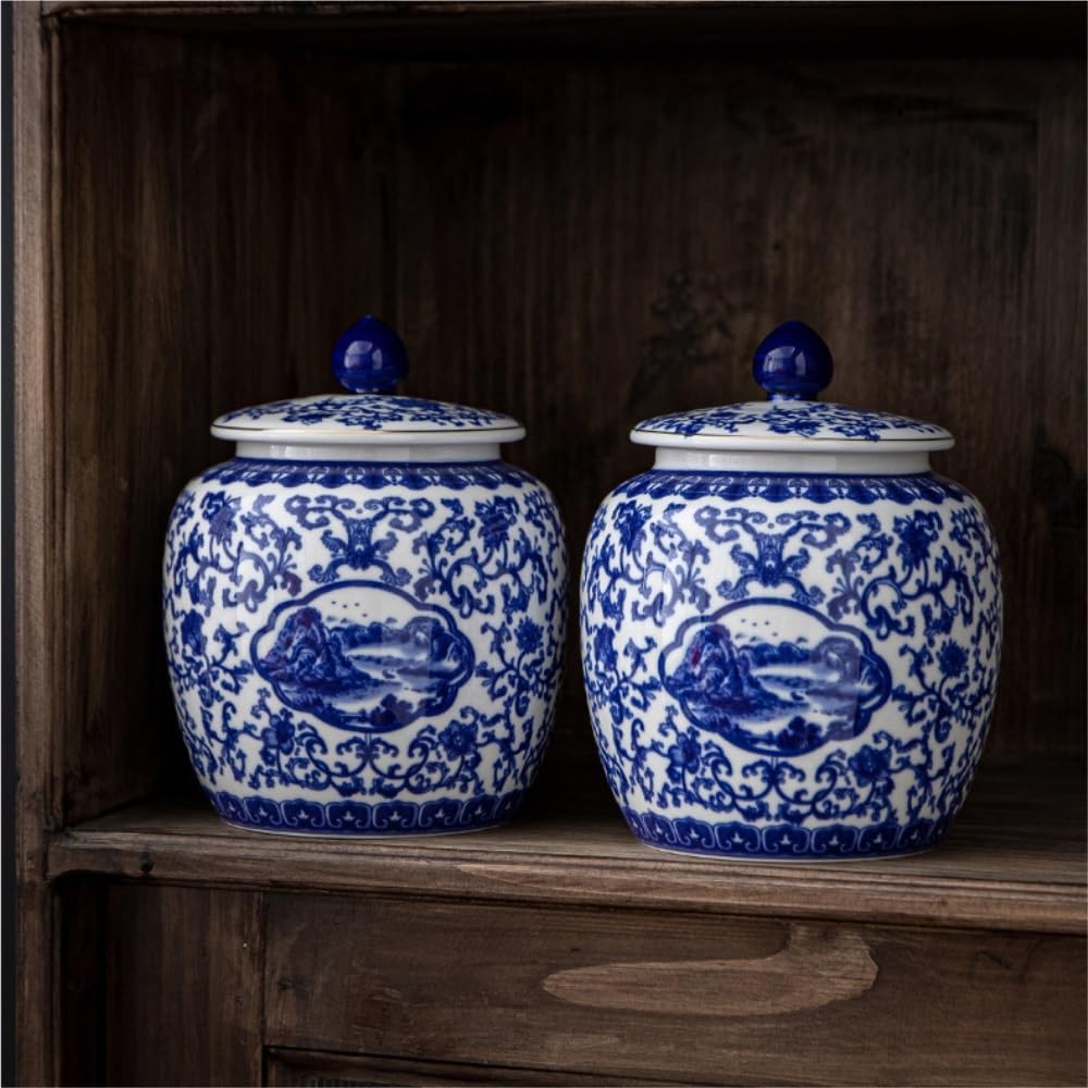 LYGSWDB Teedose, Vorratsbehälter für große Teemengen, Glas mit Deckel, Keramikglas, großes Fassungsvermögen, versiegeltes Glas, Retro-Chinesisches Teeset, Einzelglas-Teedose (A, M)