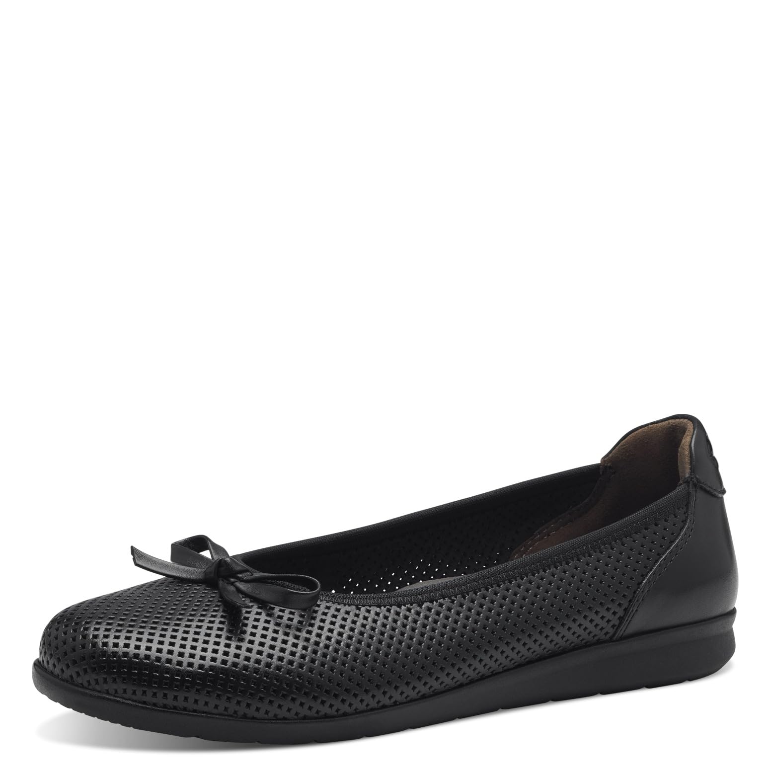 Tamaris Comfort Women’s Leather Ballerinas with Bow, Black, 5 UK