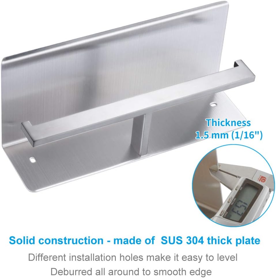 Double Toilet Paper Holder with Shelf Brushed Nickel, APLusee Modern Bathroom Accessories SUS 304 Stainless Steel Commercial Tissue Roll Dispenser Mobile Phone Storage Rack Handy Use : Tools & Home Improvement
