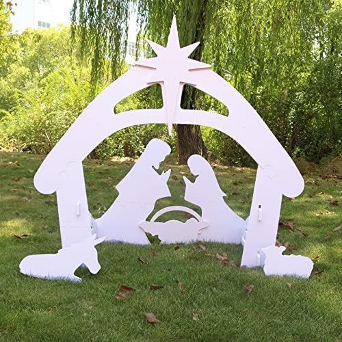Outdoor Nativity Scene Display,3.8Ft Large Nativity Sets For Christmas Outdoor Indoor ， Christmas Holy Family Yard Decorations, Water-Resistant Pvc - White #TOP1