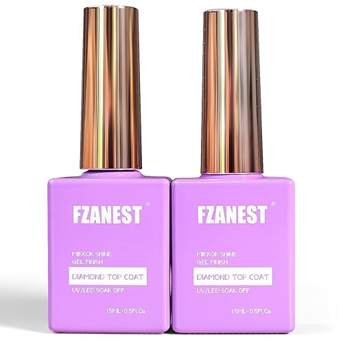FZANEST Esmalte de uñas de gel con capa superior de diamante, 2 esmaltes de gel transparente de 0.5 fl oz, capa superior transparente de alto