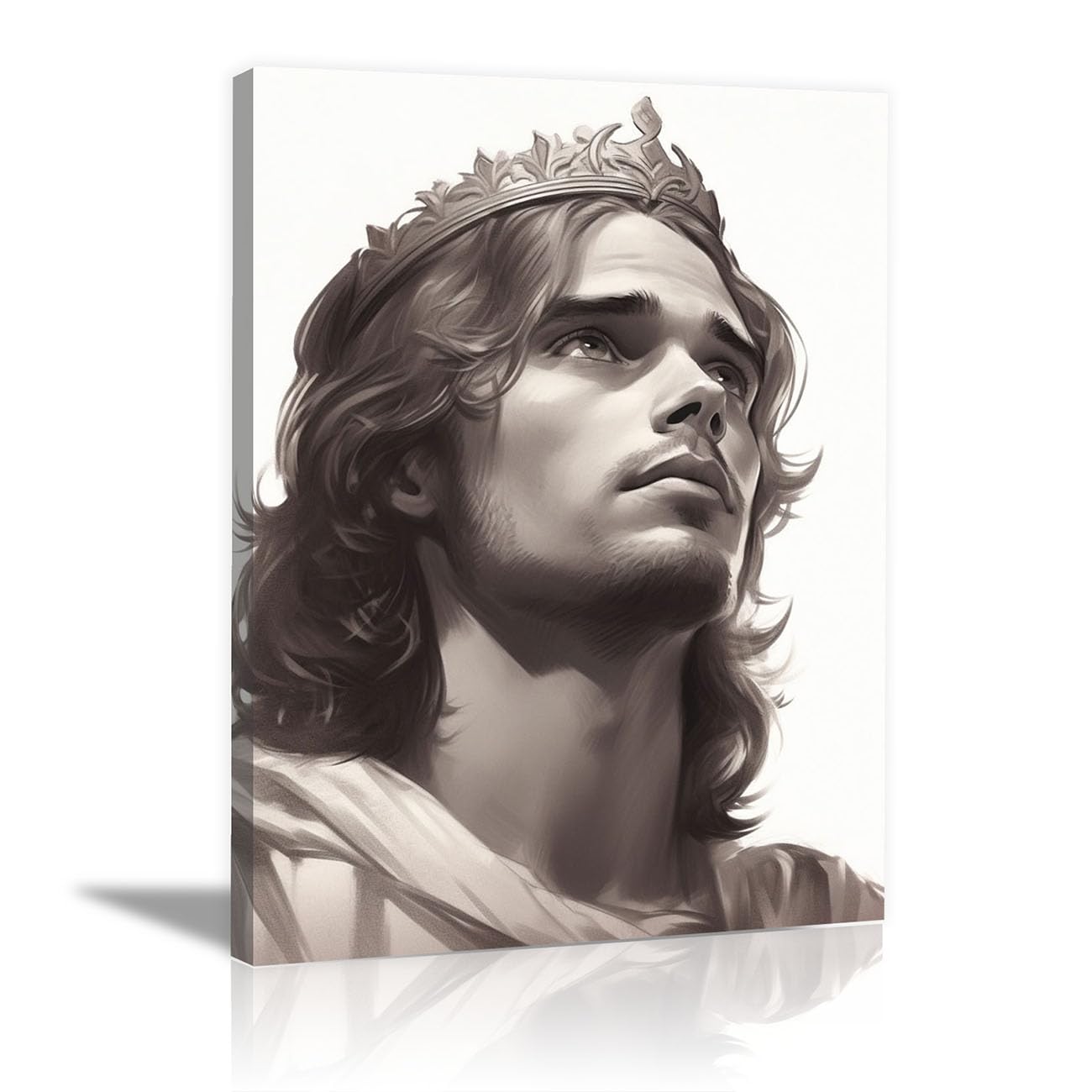 QUSAAOU Jesus Canvas Wall Art Minimalist Portrait Jesus Christian Religious Prints Painting for Bedroom Living Room Bedroom Hallway Home Decoration(gray)-50x70cm Framed
