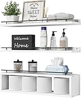 Vista 8 de WOPITUES Estantes flotantes para pared con estante de cubo, estantes de pared con riel de metal para decoración de baño, organizadores