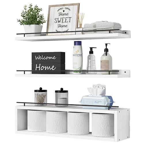 WOPITUES Floating Shelves for Wall 24 inch with Cube Shelf,