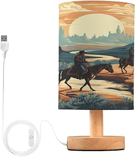 Western Cowboy Mountain LED Table Lamp for Bedroom Sunset Bedside Lamp with USB Charging Ports Decor Nightstand for Living Room Reading Dorm Desk Home Office