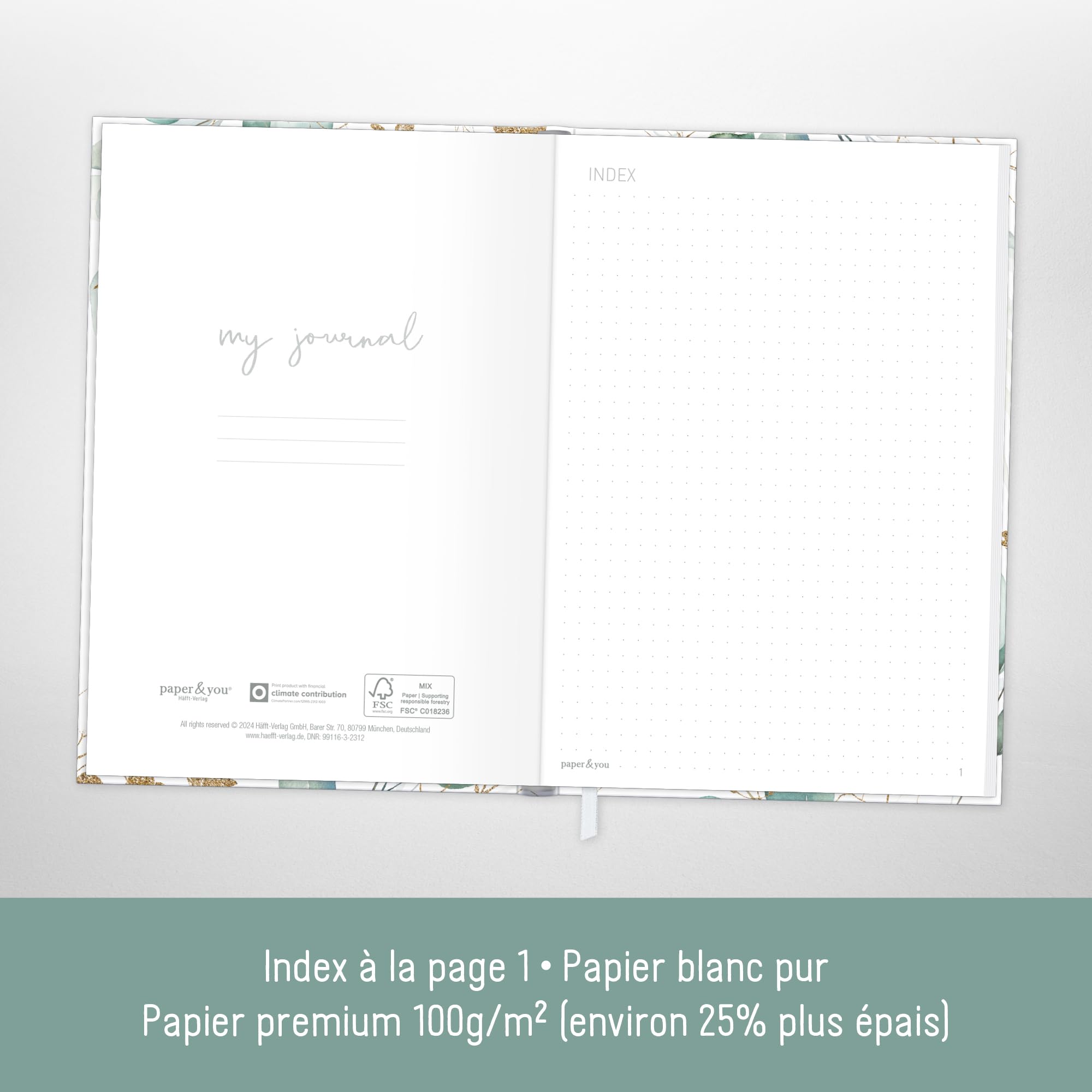 paper&you® Premium Journal dotted [Grey Marble] Carnet de notes A5 à pois - 188 pages de papier épais avec grille de points, élastique, porte-stylo - durable & respectueux au climat