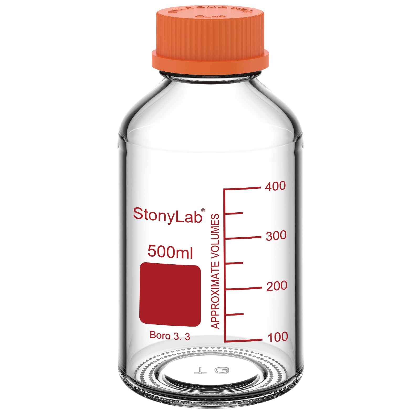 Stonylab Orange Media Storage Bottle With Gl45 Screw Cap, Borosilicate Glass, 500Ml, For Laboratory Use, 1 Piece