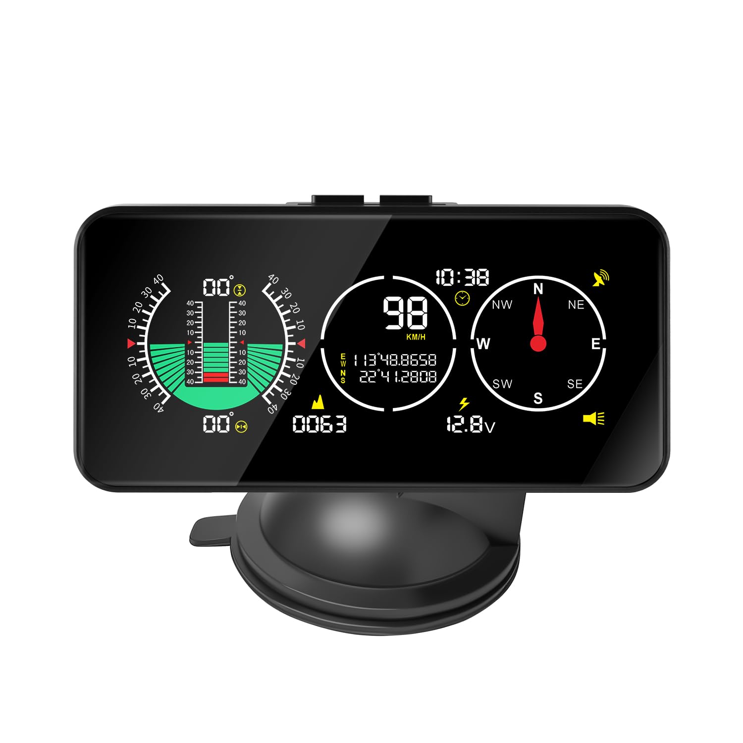 Car Inclinometer for Off-Road, GPS Speedometer MPH KMH with Compass, Multi-Functional Digital HUD, Compass‌ /GPS Time/Latitude & Longitude/Altitude‌/ Speed‌/ Vehicle Inclinometer 6-in-1-image-10